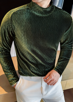 Men’s Diamond Jacquard Velvet Mock Neck Long Sleeve Base Layer – Slim Fit Thermal Top