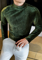 Men’s Diamond Jacquard Velvet Mock Neck Long Sleeve Base Layer – Slim Fit Thermal Top