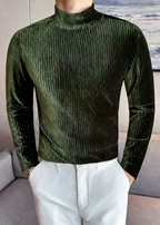 Men’s Diamond Jacquard Velvet Mock Neck Long Sleeve Base Layer – Slim Fit Thermal Top