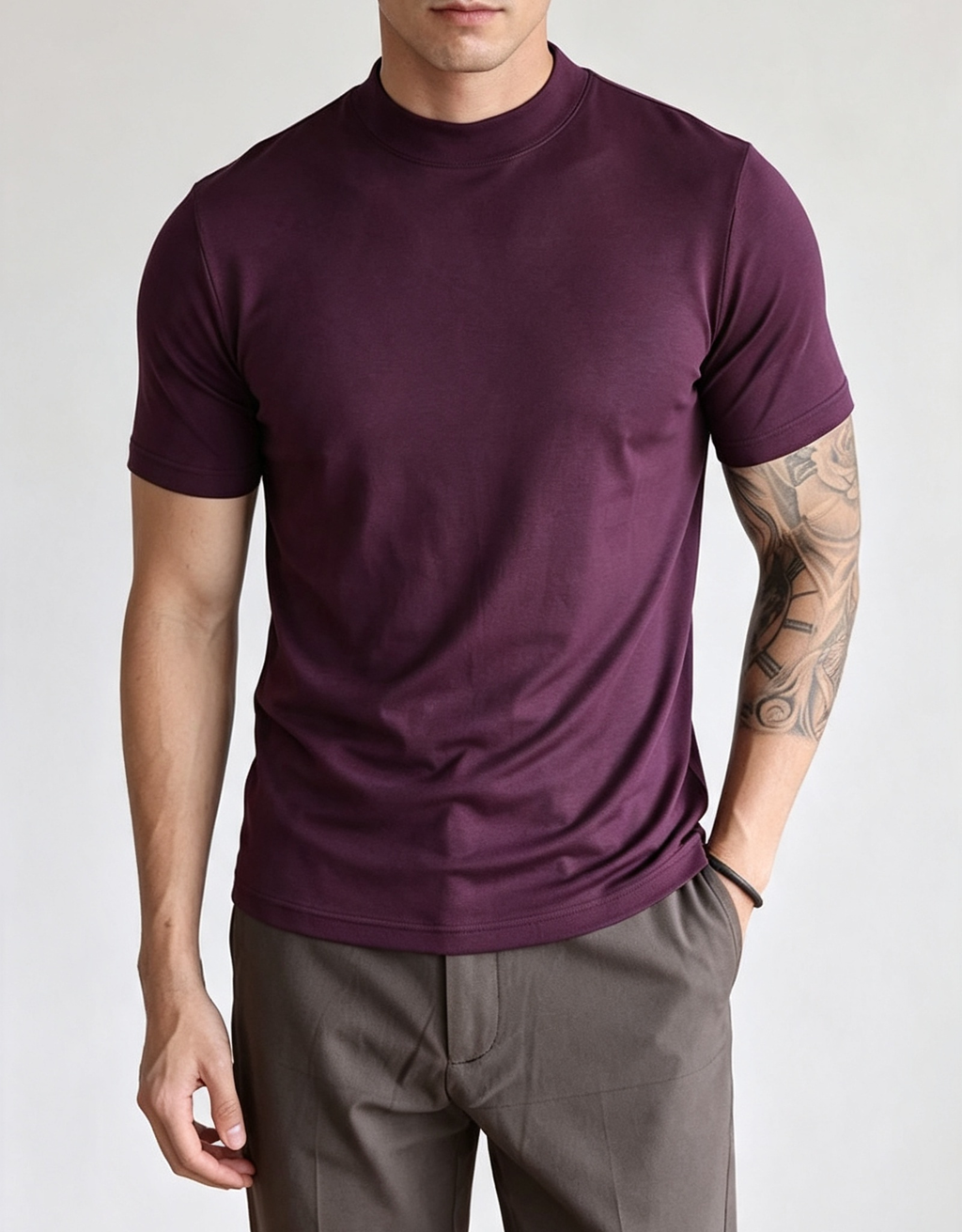 Men's Premium Mock Neck Fitted Short-Sleeve Base T-Shirt