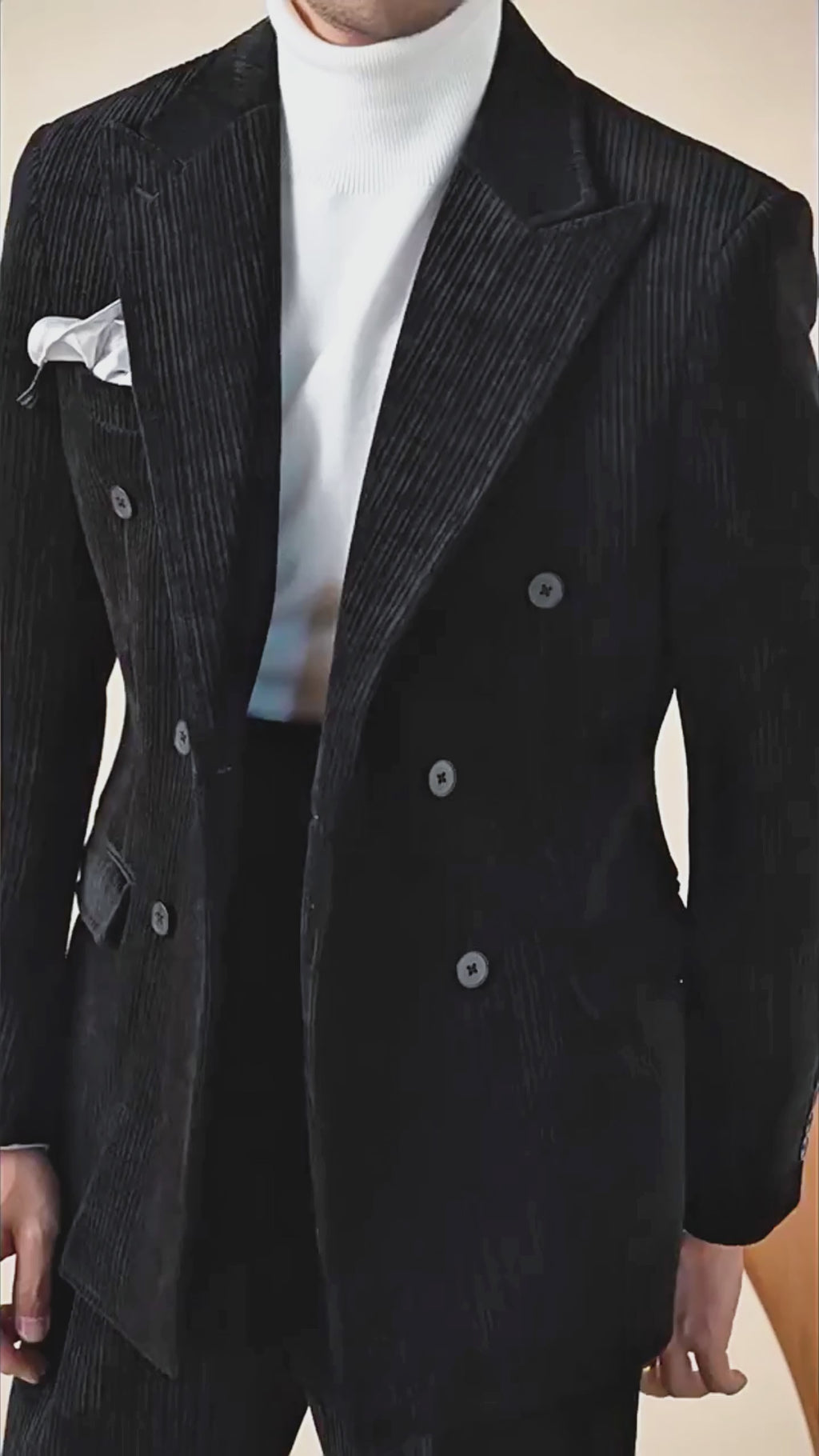 Naples Double-Breasted Corduroy Suit Jacket for Men – Winter Business & Casual Italian Lapel