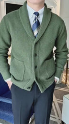 Shawl Collar Knit Cardigan for Men – Retro Business Casual Winter Sweater