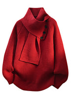 Men’s Buttoned Scarf-Collar Knit Sweater