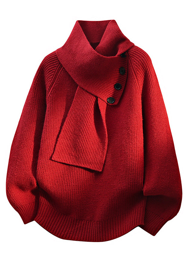 Men’s Buttoned Scarf-Collar Knit Sweater