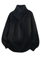 Men’s Buttoned Scarf-Collar Knit Sweater