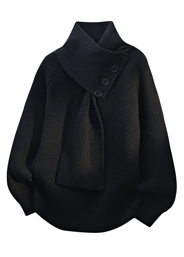 Men’s Buttoned Scarf-Collar Knit Sweater