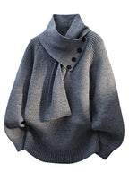 Men’s Buttoned Scarf-Collar Knit Sweater