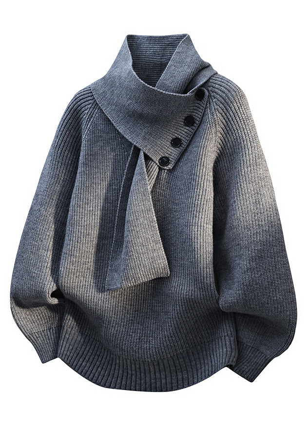 Men’s Buttoned Scarf-Collar Knit Sweater