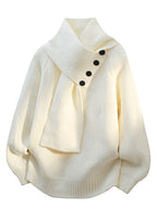 Men’s Buttoned Scarf-Collar Knit Sweater