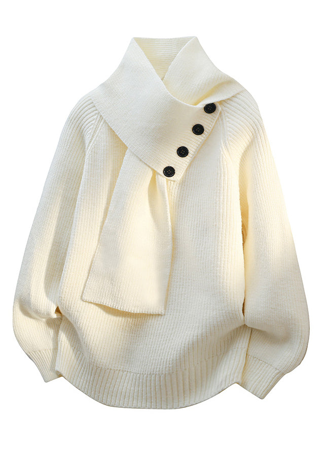 Men’s Buttoned Scarf-Collar Knit Sweater
