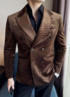 Men’s Acetate-Look Slim Fit Double-Breasted Blazer – Luxury Velvet Twill Formal Suit Jacket