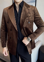 Men’s Acetate-Look Slim Fit Double-Breasted Blazer – Luxury Velvet Twill Formal Suit Jacket