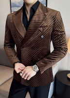 Men’s Acetate-Look Slim Fit Double-Breasted Blazer – Luxury Velvet Twill Formal Suit Jacket