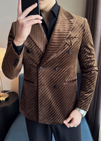 Men’s Acetate-Look Slim Fit Double-Breasted Blazer – Luxury Velvet Twill Formal Suit Jacket